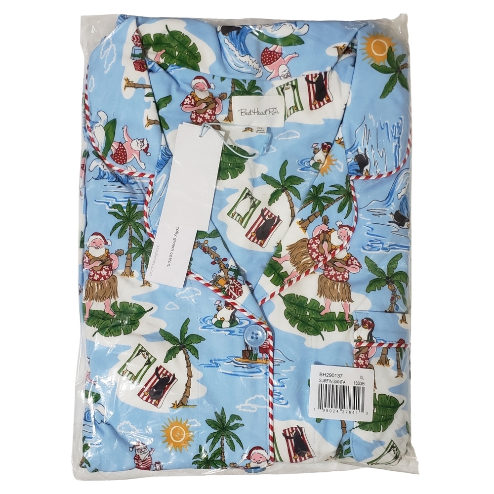 BedHead Pajama Set XL Surfing Santa Christmas Blue Beach Tropical 🎅🏄♂️🌴
